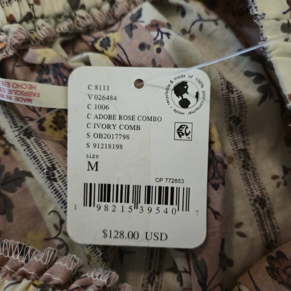 FREE PEOPLE Vintage Lover Cotton Top Medium Womens Tunic Floral Boho Peasant NEW - Picture 5 of 13